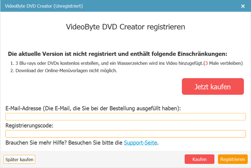 DVD Creator registrieren