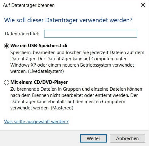 DVD Auf Datenträger brennen Windows 10