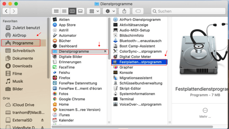 Festplattendienstprogramm on mac book open